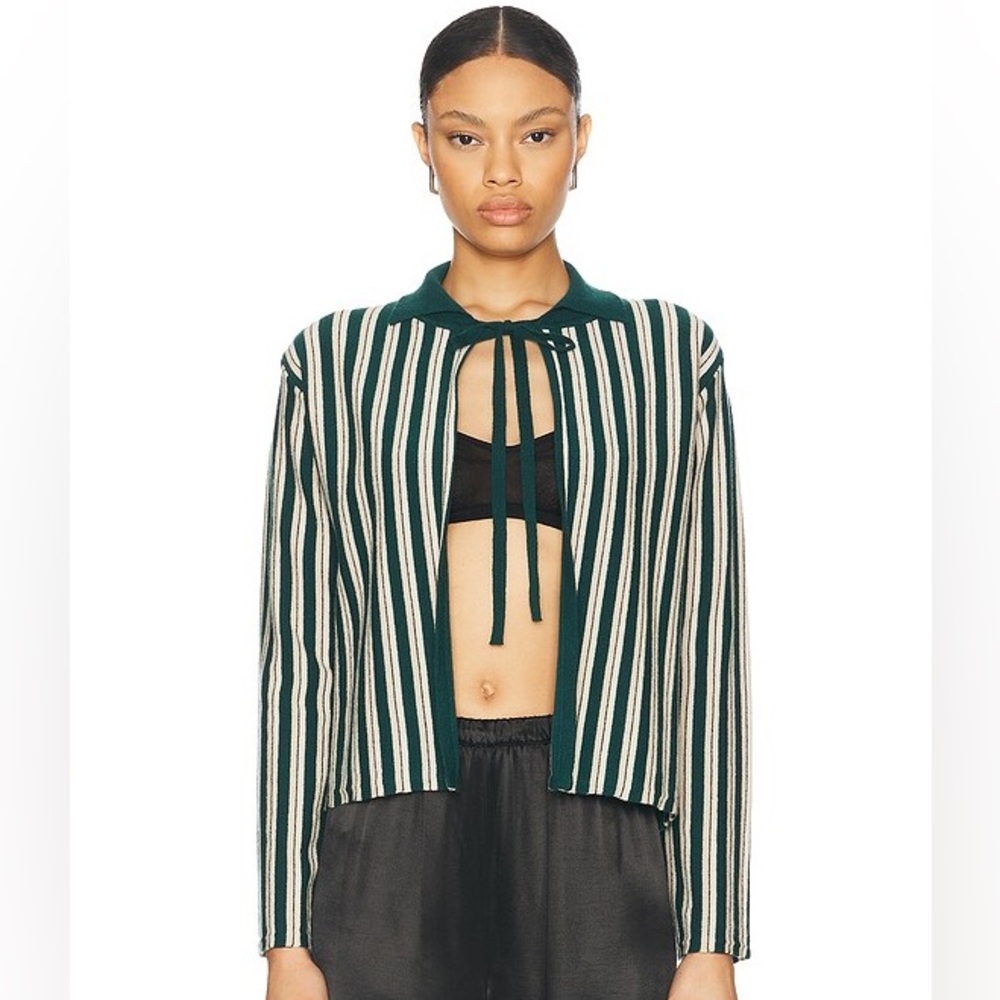 Bode Hogan wool and cashmere stripe cardigan in green multi, Size Small, New
